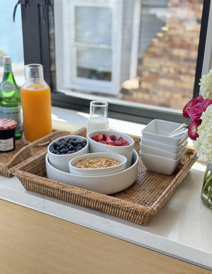Rattan Square Serving Tray with Handles