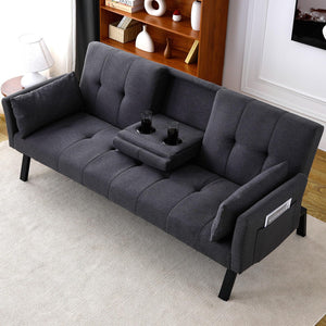 Convertible Velvet Futon Sofa Bed with Cup Holder