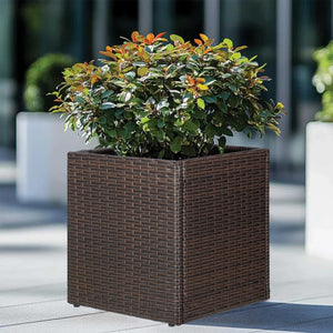 Set of 2 Large Square PE Rattan Planters with Removable Liner