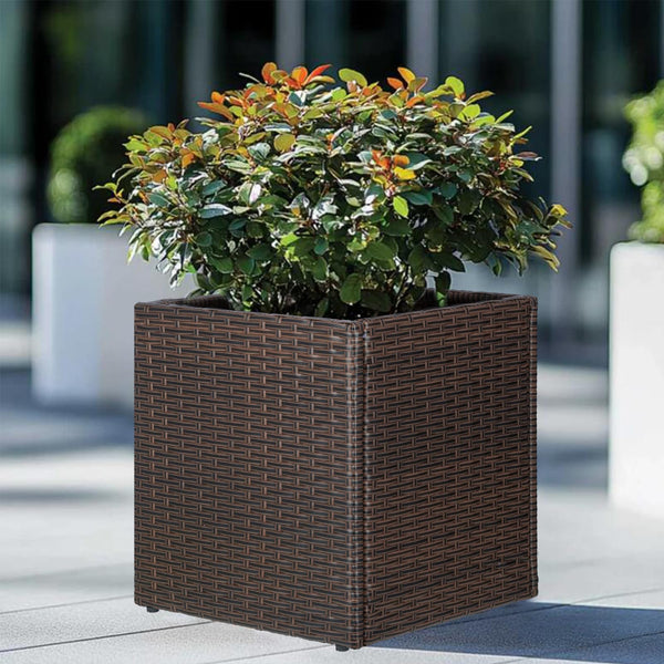 Set of 2 Large Square PE Rattan Planters with Removable Liner