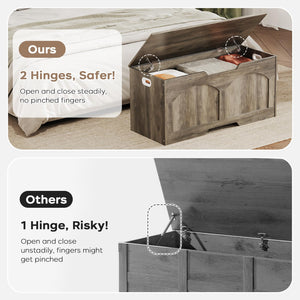 Retro Wooden Storage Bench with Safety Hinges