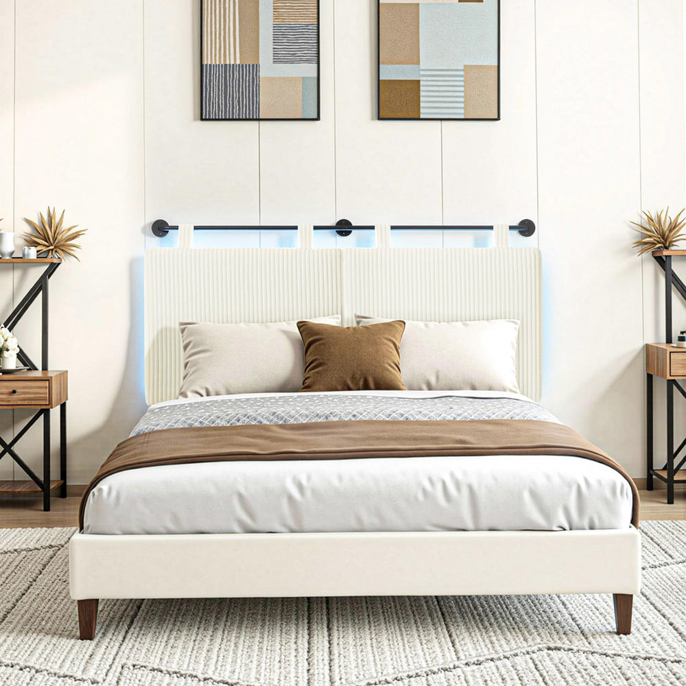 Queen Size Wall-Mounted Upholstered Headboard with RGB LED Lights