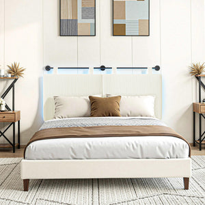 Queen Size Wall-Mounted Upholstered Headboard with RGB LED Lights