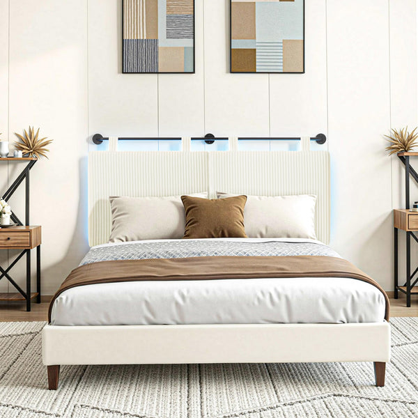 Queen Size Wall-Mounted Upholstered Headboard with RGB LED Lights
