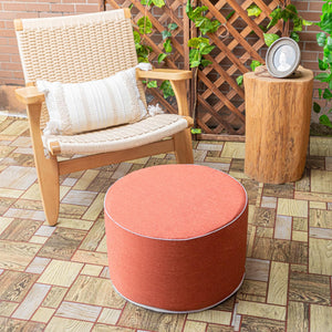 Round Outdoor Patio Ottoman – Waterproof Foam-Filled Footrest Pouf