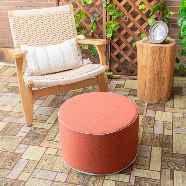 Round Outdoor Patio Ottoman – Waterproof Foam-Filled Footrest Pouf