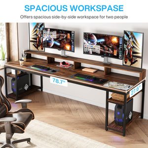 2-Person Desk with Monitor Stand & Storage Shelves, 78.74"
