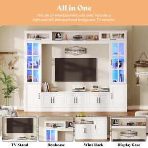 98" Wall Unit TV Stand with LED Lights & Bookshelves