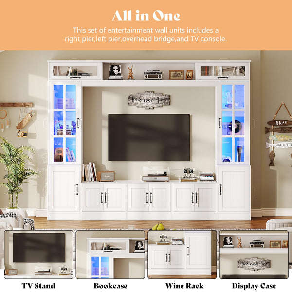 98" Wall Unit TV Stand with LED Lights & Bookshelves