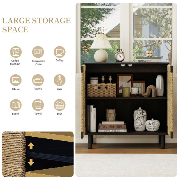 Seagrass Sideboard Buffet Cabinet with Adjustable Shelf