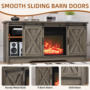 Farmhouse Fireplace TV Stand with Sliding Barn Door for 65" TVs