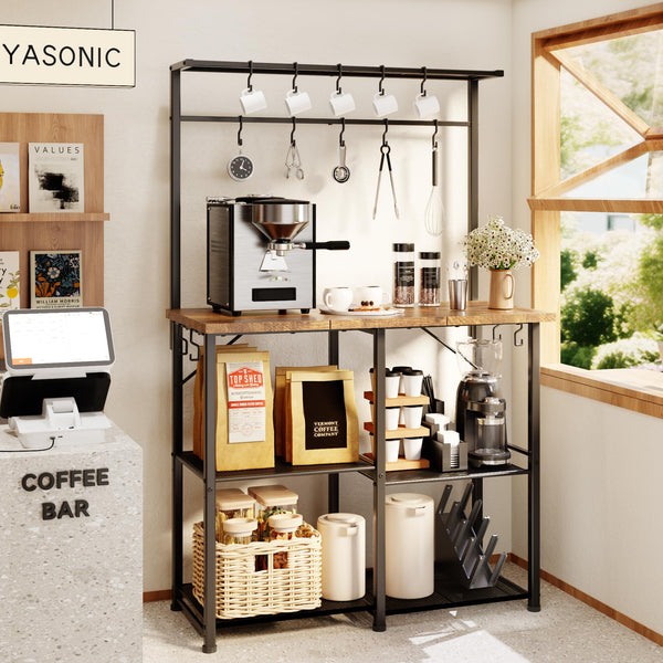 4-Tier Bakers Rack with Storage & Coffee Bar