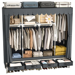 Portable Wardrobe with Hanging Rods & Drawers