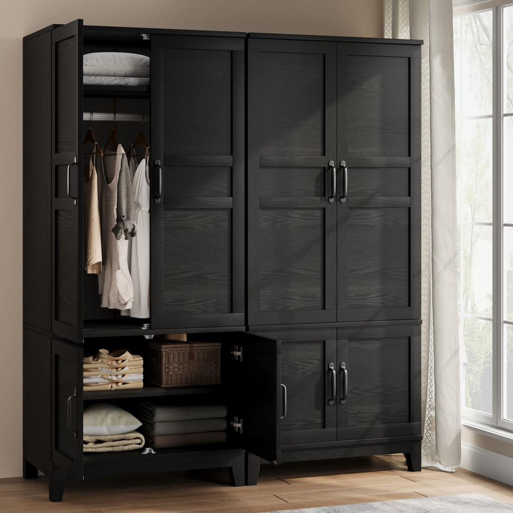 4-Door Armoire Wardrobe Cabinet with Adjustable Shelves and Hanging Rod