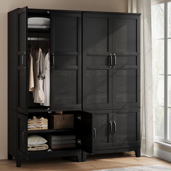 4-Door Armoire Wardrobe Cabinet with Adjustable Shelves and Hanging Rod