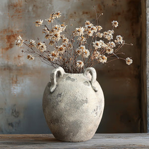 Rustic Terracotta Ceramic Vase with Handles