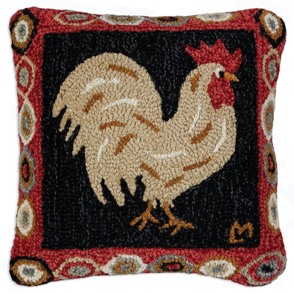 Hen House Rooster Hand-Hooked Wool Throw Pillow
