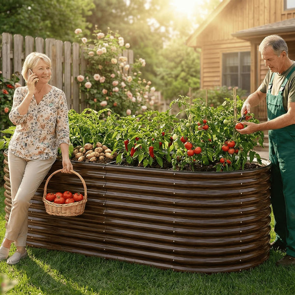 Galvanized Metal Raised Garden Bed with Safety Edge & Open Base