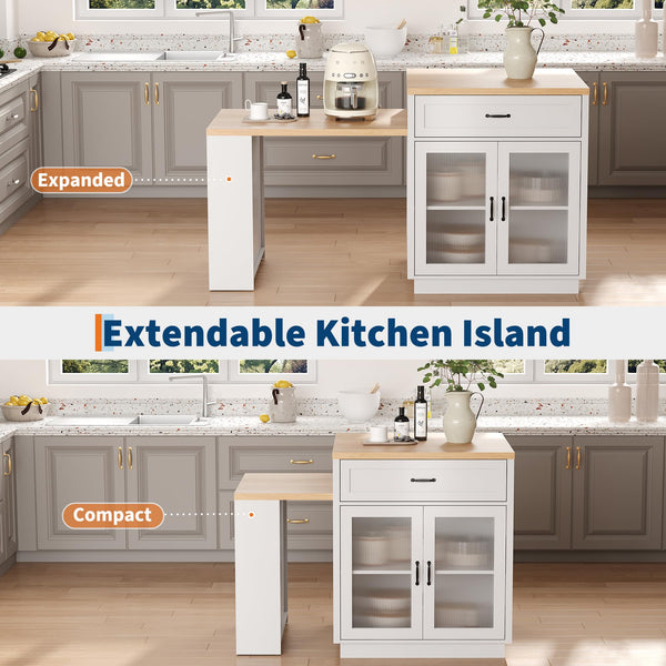 Extendable Kitchen Island with Storage & Power Outlet