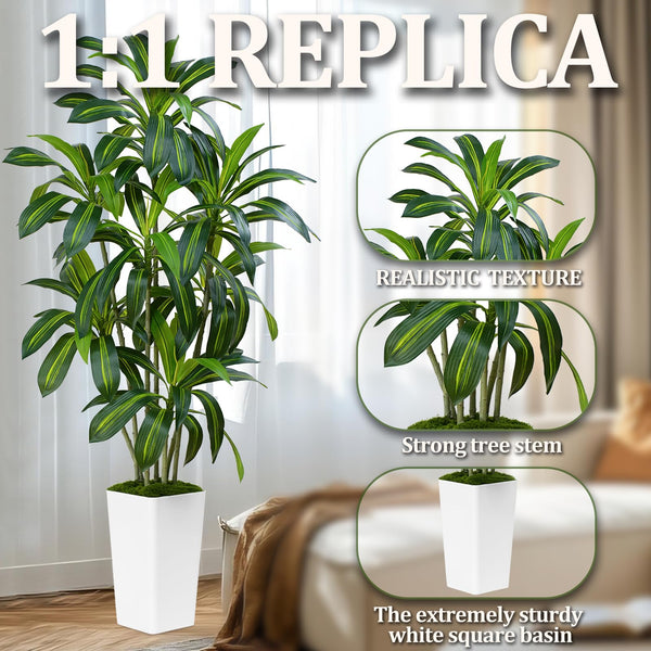 Tall Artificial Dracaena Tree with White Planter