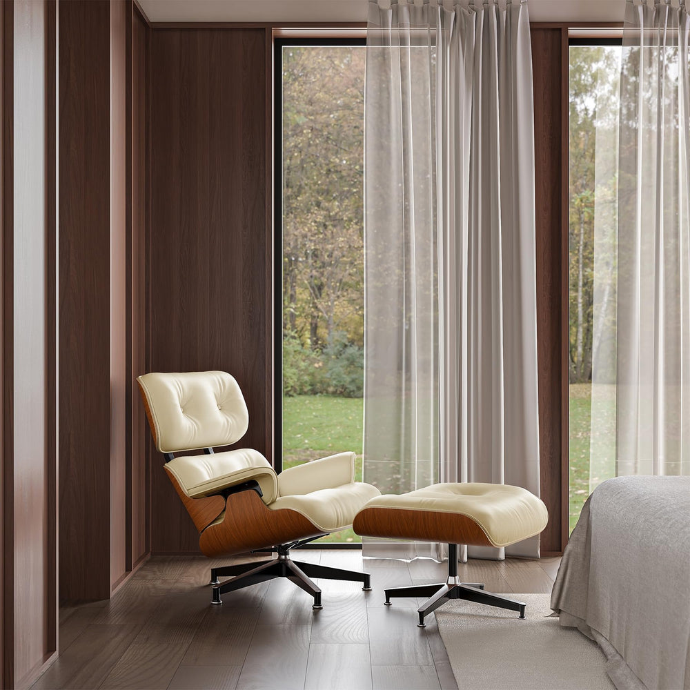 Mid-Century Chaise Lounge Chair with Ottoman