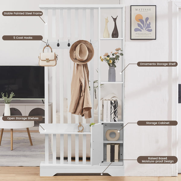 Room Divider with Shelves, Storage Cabinet & Coat Rack