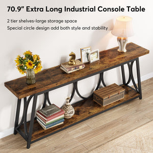 70.9" Industrial Console Table with 2-Tier Storage Shelf