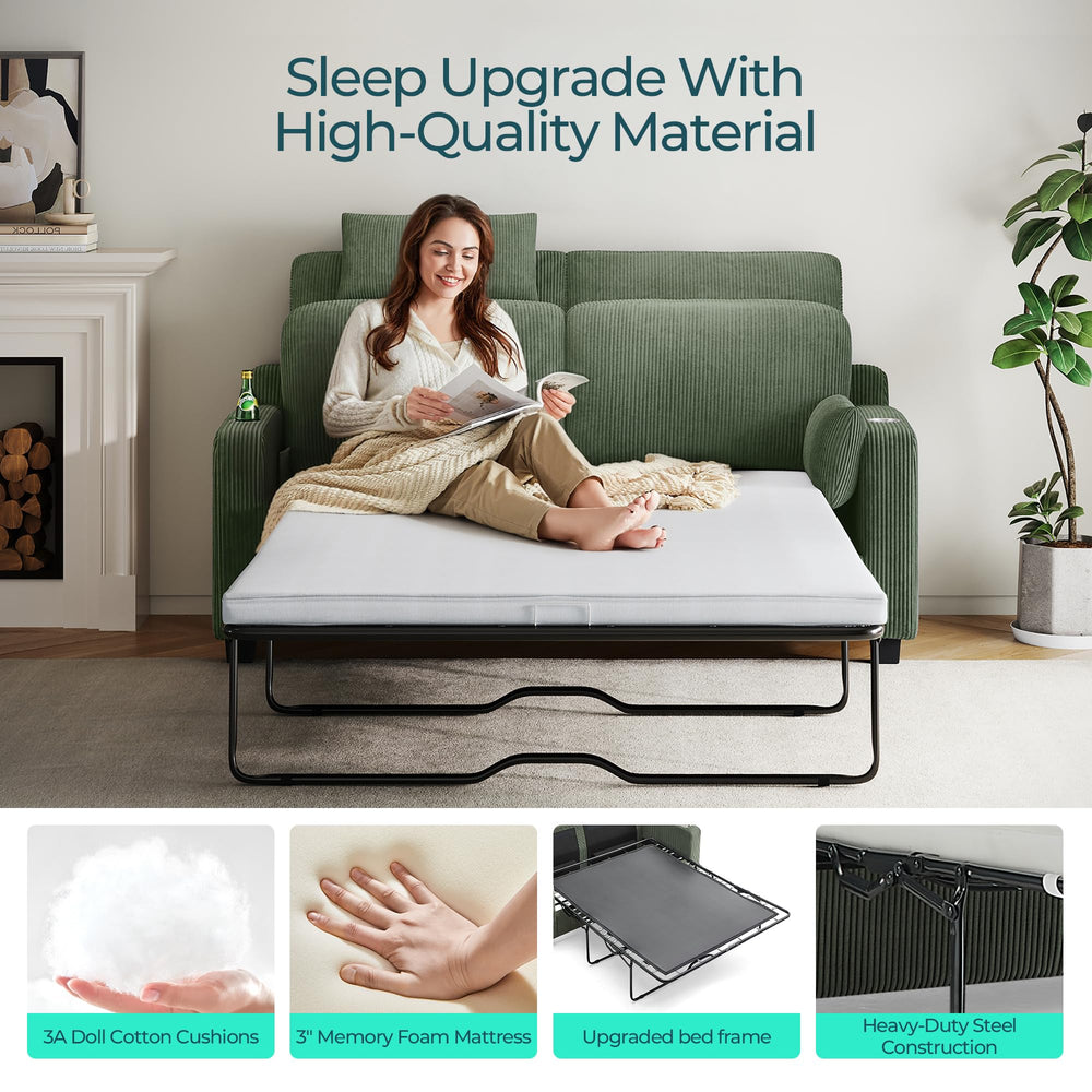 Pull Out Sofa Bed Convertible Loveseat Sleeper with Memory Foam - Queen Size