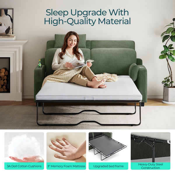 Pull Out Sofa Bed Convertible Loveseat Sleeper with Memory Foam - Queen Size