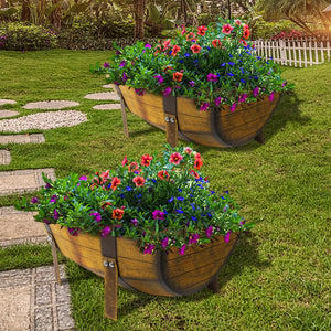 Metal Half Barrel Planters (2 Pack) with Legs – Rustic Outdoor Garden Planter