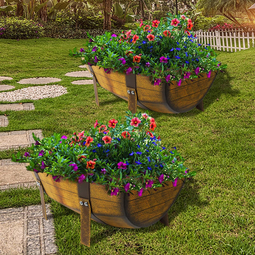 Metal Half Barrel Planters (2 Pack) with Legs – Rustic Outdoor Garden Planter
