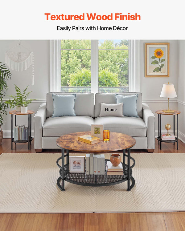 3-Piece Round Coffee Table Set with Metal Legs