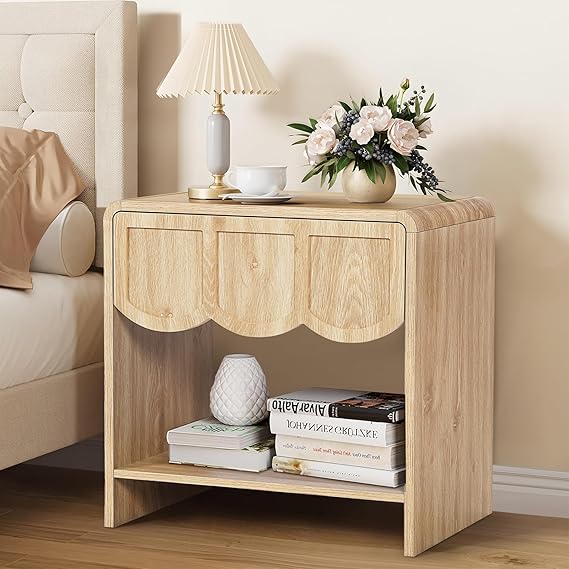 Modern Wood Nightstand with Wave Panel Drawer