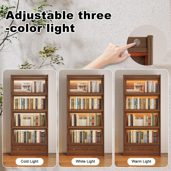 5-Tier Bookcase with LED Lights & Glass Doors