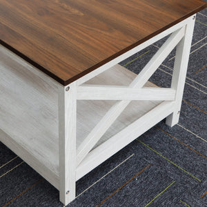 Rainbow Sophia Coffee Table, Modern Farmhouse Wood Coffee Table with 2-Tier Storage, 40 Inch, Sargent Oak