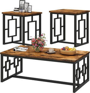 Round Coffee Table and End Table Set of 3 with Storage