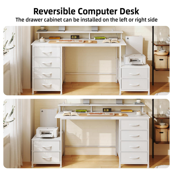 52-Inch Home Office Desk with Drawers, Printer Shelf & Power Outlets