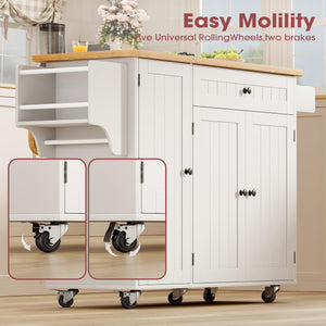 Rolling Kitchen Island with Storage & Drop Leaf