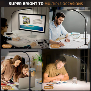 Dual-Head LED Desk Lamp with Clamp – Dimmable, 5 Color Temps, Remote