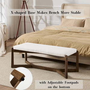Mid-Century Modern Upholstered Bench with X-Shape Wood Base