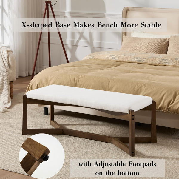 Mid-Century Modern Upholstered Bench with X-Shape Wood Base