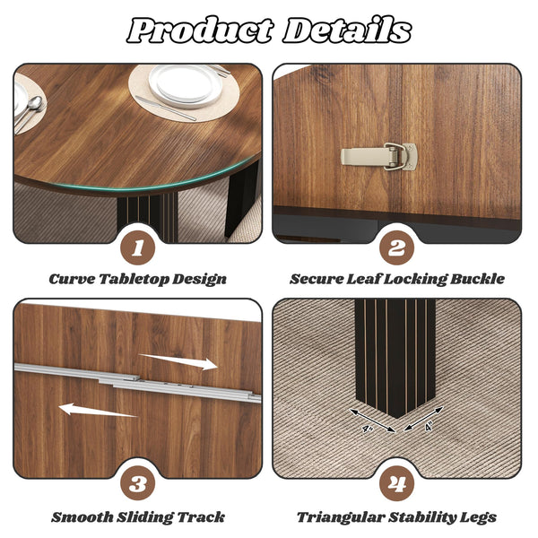 Round Extendable Dining Table with Leaf Extension