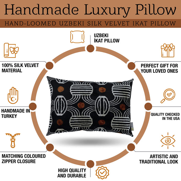 Handmade Velvet Throw Pillow – Geometric Striped, Down Feather Fill
