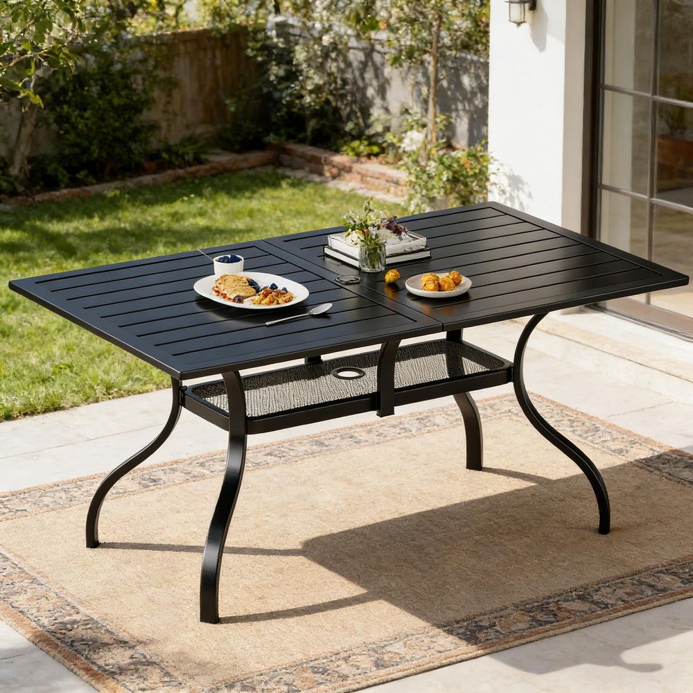 Rectangular Outdoor Patio Dining Table with Umbrella Hole