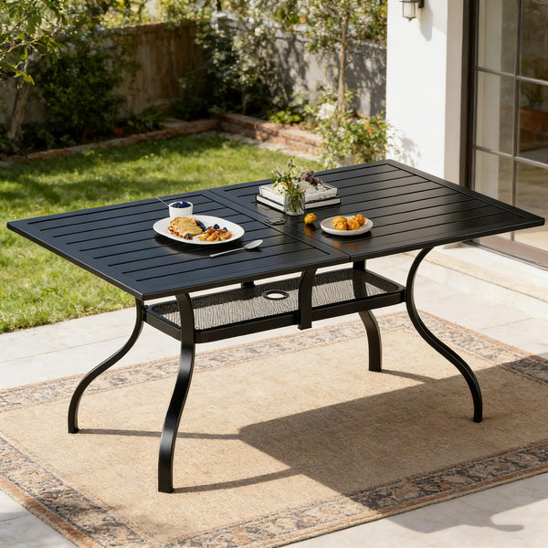 Rectangular Outdoor Patio Dining Table with Umbrella Hole