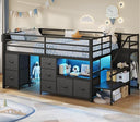 Twin Low Loft Bed with 7 Storage Drawers, LED Lights & Under-Bed Play Space