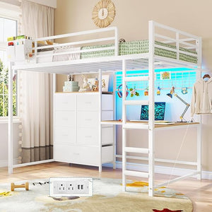 Twin Loft Bed with L-Shaped Desk & Storage Drawers
