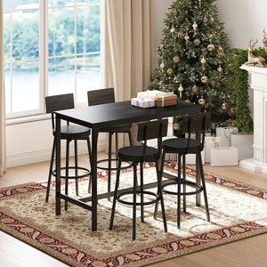 5-Piece Bar Table Set with 4 Upholstered Stools