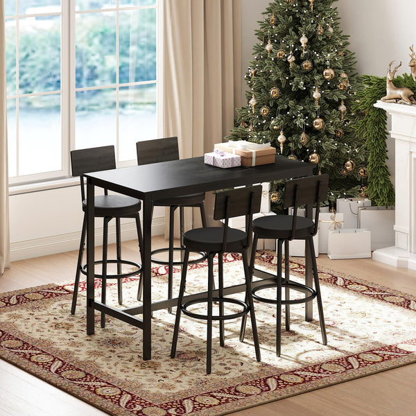 5-Piece Bar Table Set with 4 Upholstered Stools