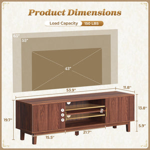 PRAISUN 54 Inch TV Stand for 55, 60 Inch TV, Fluted Entertainment Center with 2 Cabinets, TV Consoles for Living Room, 3-Level Adjustable Shelf, 4 Cable Holes, Meida Console, Walnut